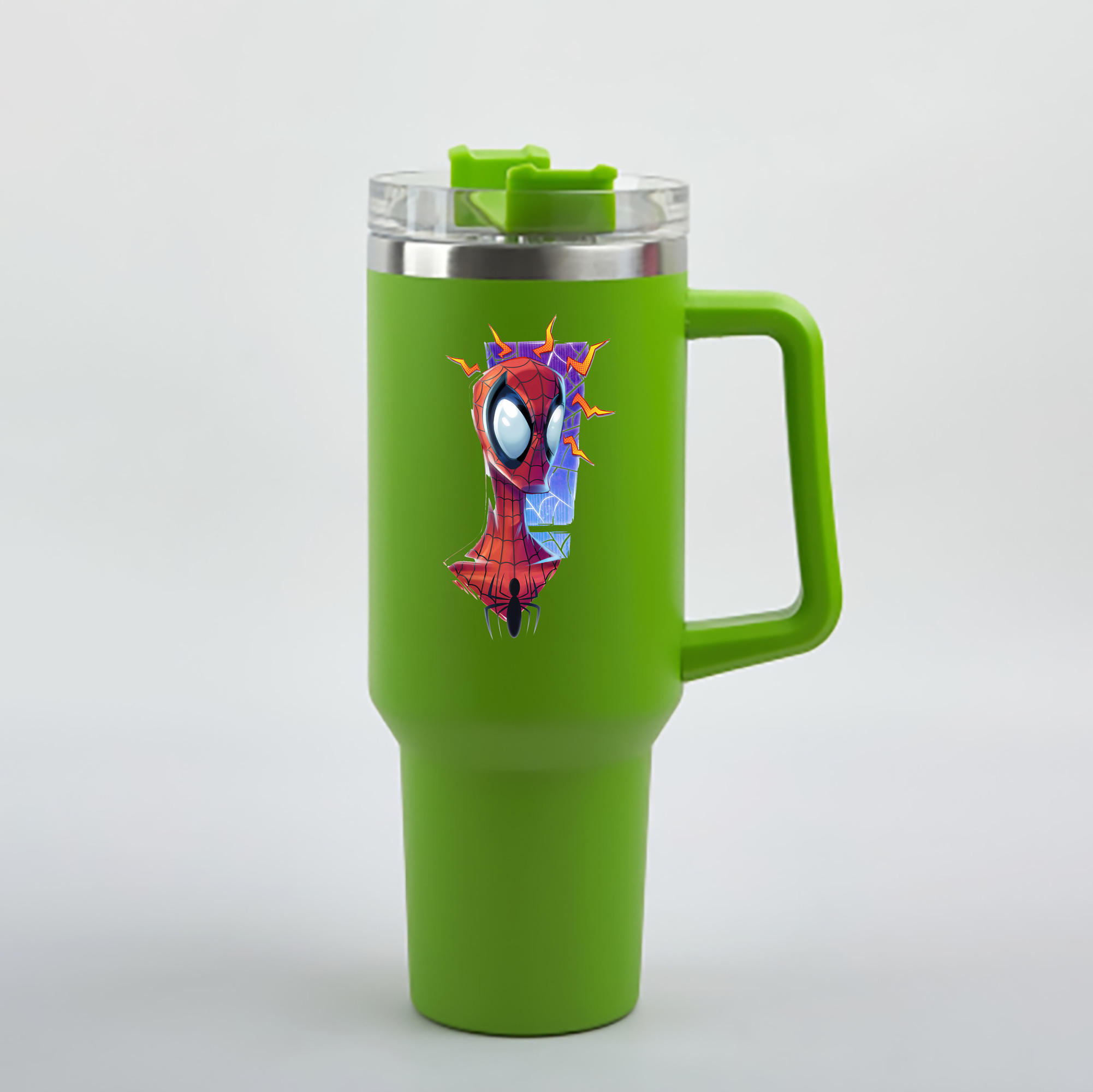 （画像用） Spider Man スパイダーマン 1200mL車用タンブラー - クリスタルステッカー（プラスチックストロー付き）